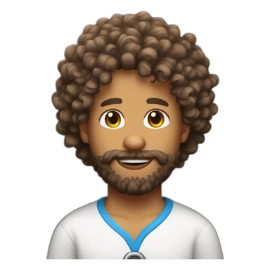 Curly haired bearded man wearing a puppy costume sticker