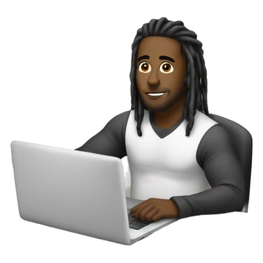 Black-guy-with-dreads-wearing-black-trackstuit-sitting-down-on-chair facing-foward-focused-on-laptop-computer- sticker