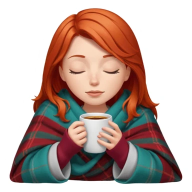Red hair-haired white girl inside a blanket sipping coffee eyes closed sticker