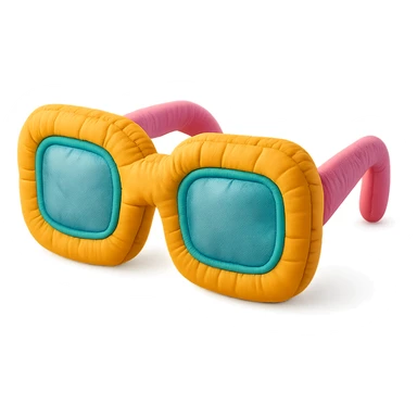 sunglasses in cushion style, soft plush look, bright colors sticker