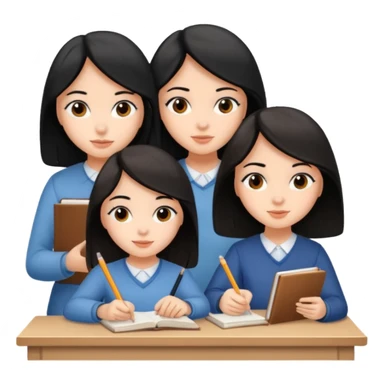 3 girls one with black hair and two with brown hair studying sticker
