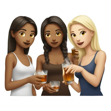 Two brunette girls and one blonde girl are drinking whiskey from an ice glass sticker