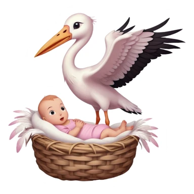 stork flying with a human baby in a bundle sticker