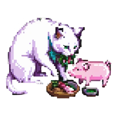 A cat eats a pig sticker