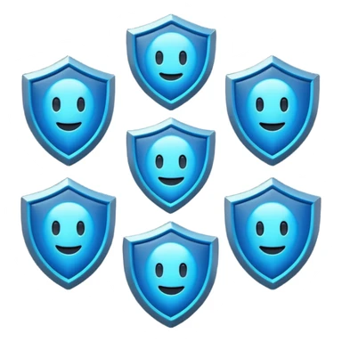 Futuristic glowing blue emoji badge set for the brand name “DRAEV” — includes shield, checkmark, camera, briefcase, verified tick, bot face, and rocket. Neon blue glow, dark gradient background, cyber aesthetic, 3D soft lighting, premium tech style. sticker