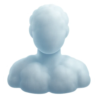 shoulder up, person made of white fluffy clouds, front view, matte glass style sticker