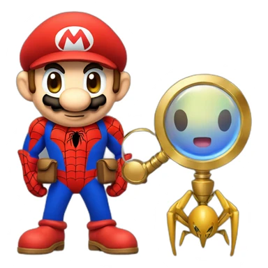 Mario in the Sonic costume with a Spider-Man magnifying glass sticker