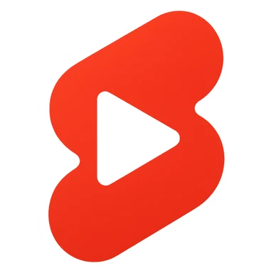 Modern minimalist logo inspired by YouTube Shorts but clearly distinct. Abstract red and white shapes on a white background. No text. Design a dynamic, playful symbol using rounded geometric forms, slightly resembling a play button or a film strip, but reimagined with a unique twist. Must look tech-oriented, simple, and brandable sticker