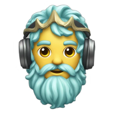 poseidon wearing headphone, with trident sticker