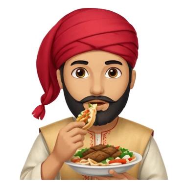 young Lebanese male in traditional arabic outfit eating sharwama sticker