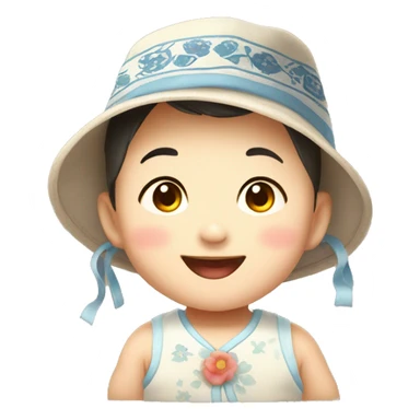 Cute Korean baby smiling broadly wearing a Taegeuk pattern hat sticker