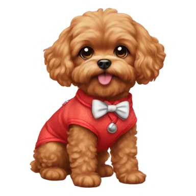 Red Shipoo dog in cute outfit with bow sticker