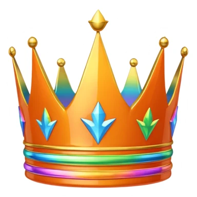 an orange colored 3d crown with rainbow accents sticker