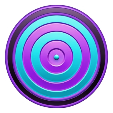 Flat bullseye target emoji, 2D icon, concentric rings, neon purple and cyan holographic glow, dark background, digital tech style, abstract sparkles, no depth, no face sticker