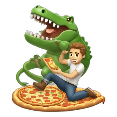 Guy kicking Crocodile while eating pizza sticker