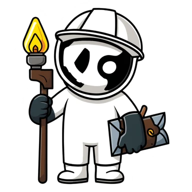 Coal miner from 19th century England with soot-covered face, helmet with lamp, and pickaxe sticker