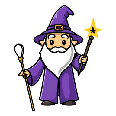 Wizard with pointy hat and magic wand sticker