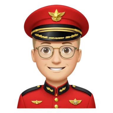 Smiling military man with glasses in red uniform sticker