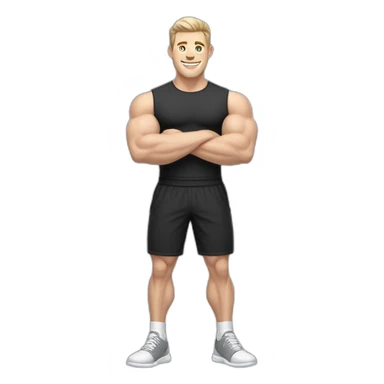 Joyful Pale skinned Fit Man With the biceps and dark brown hair in black shirt, gray sports shorts and white Sneakers sticker