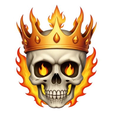 A detailed skull crowned by realistic flames, gothic metal aesthetic, high contrast, soft neutral background, subtle shadow, emoji-style icon, clean edges, digital illustration. sticker