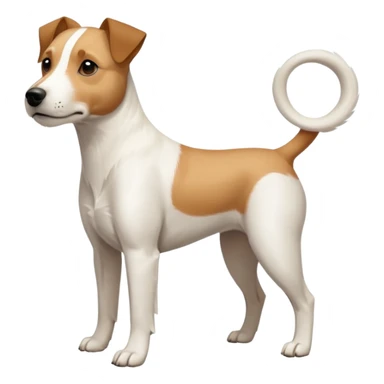 a full body facing front on of a buff white parson russell terrier looking dog the size of a kelpie with light brown long ears and a light brown patch on one eye and a large snout. the rest of the dog is completely white.  sticker