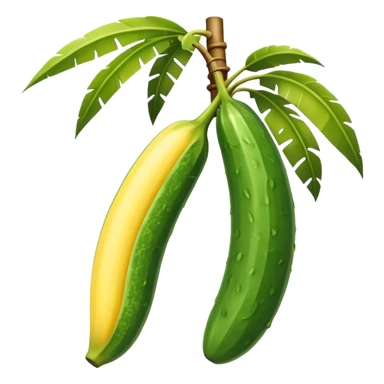 cucumber hangs on a palm tree like a banana sticker