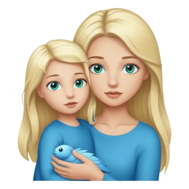blonde baddie girl  with blue-green eyes, Long lashes, long hair, Holding her little Boy  with blue eyes sticker