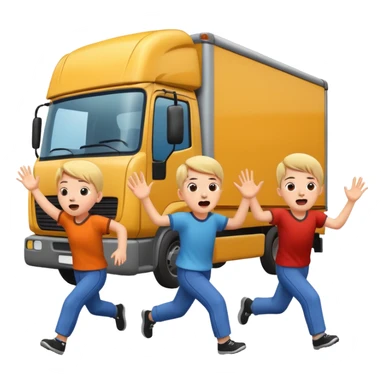 children running away from lorry sticker