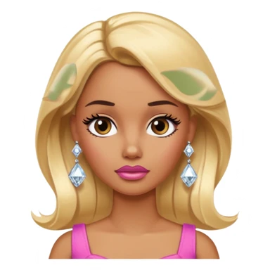 Sad frowning brown skin blonde barbie with diamond stud earrings sticker