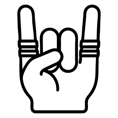 Make the rings on the hand more detailed while keeping the metal sign gesture. Maintain the outlined icon style with no background. sticker