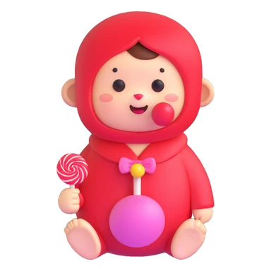 cute Monchichi plush toy with a lollipop sticker