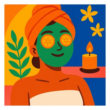 lady with a full face spa mask, relaxing, serene expression, modern illustration, beauty and wellness theme sticker