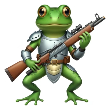 A frog getting ready for a war with a rifle and in armor sticker