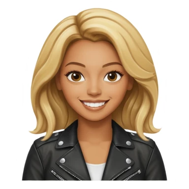 beyonce blonde hair jane wear leather jacket, smile happy sticker