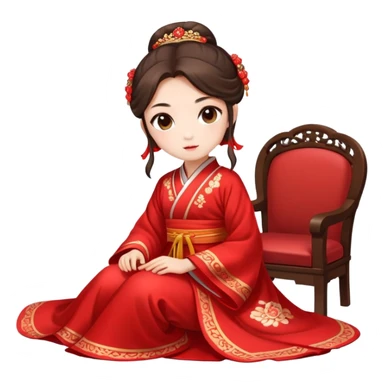 Beautiful girl wearing red Hanfu wedding dress sitting sticker
