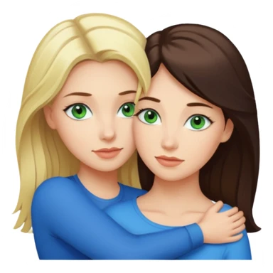 Blondynka z zielonymi oczami przytulająca się do brunetki z niebieskimi oczami sticker