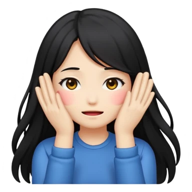 anime style emoji of a girl with long hair, back turned, blushing, covering face sticker