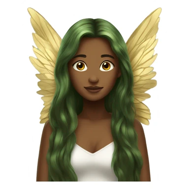 big wings, Beautiful, fairy, gold, brown, dark green, green, long hair sticker
