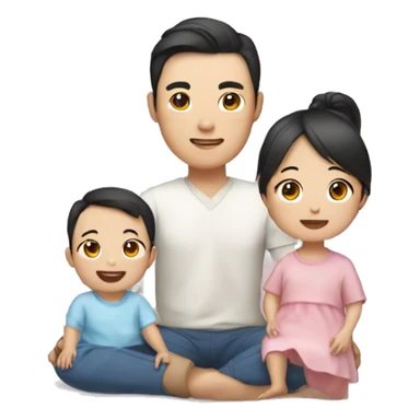 Korean mum and dad in their 30s with a 4-year-old baby girl and 1-year-old baby boy sticker