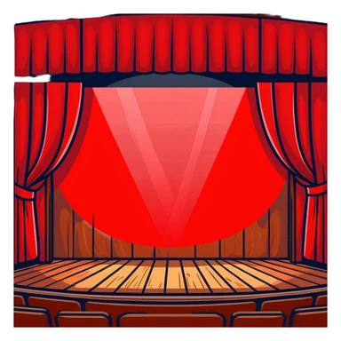 dramatic theater stage with red curtains drawn to sides, wooden planks, and bright spotlight in middle sticker