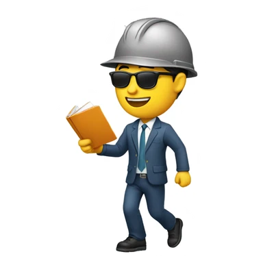Asian Engineer emoji with suit and hard hat white holding folder smiling and running and shades and safety jacket sticker