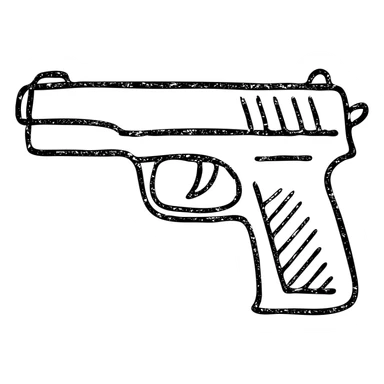 hand-drawn outlined gun icon, sketchy look sticker