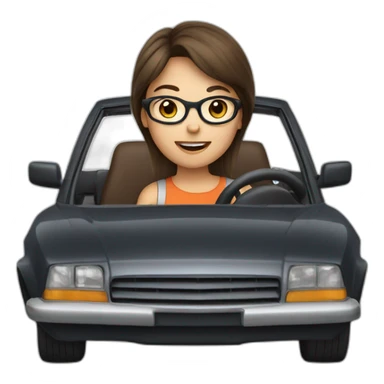 Girl with brown hair and brown glasses driving a car sticker