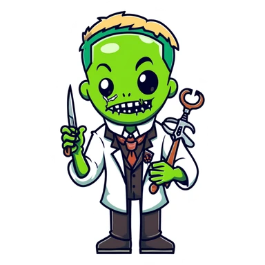 Fun zombie barber with scissors in his hands sticker