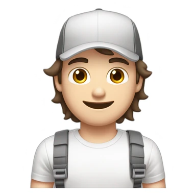 Pale skinned fit Man with dark brown hair in a white cap, gray jeans and gray polo T-shirt keeping a pasted with tape box into his hands sticker