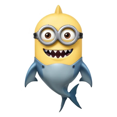 A minion with shark teeth and a shark body sticker