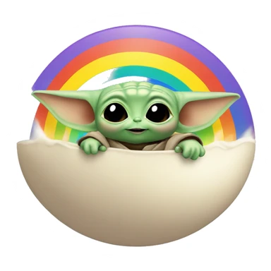 baby yoda sliding from a rainbow sticker