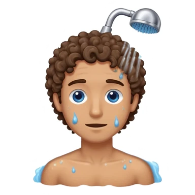 Man in shower scrubbing with soap and medium length curly brown hair and blue eyes olive skin sticker