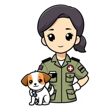 military girl, a medic with a small dog sticker
