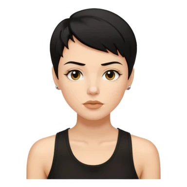 a white woman with short tomboy black hair with beauty spot on top of her lip wearing men's black tank top sticker